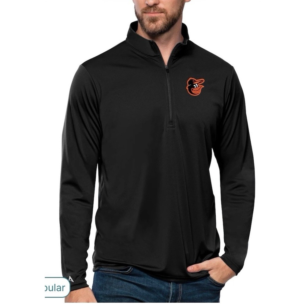 Nike DRI-FIT MLB Baltimore Orioles Men's‎ M 1/4 Zip Black Warm-up Top O' Logo489